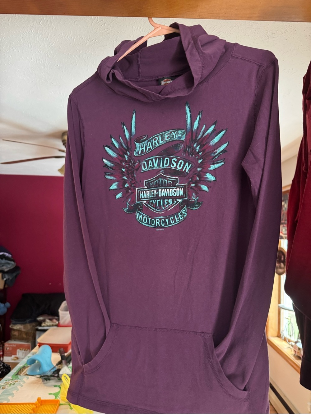 Harley-Davidson Plum Hoodie with Teal Winged Logo